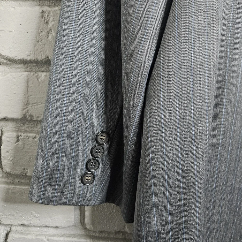 Ted Baker Endurance Suit Blazer Jacket‎ Mens 46R Gray Wool Pinstripe